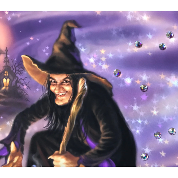 NEW WITCH BEADAZZLED All Hallow's Eve Print Framed Halloween Wall Decor - Picture 9 of 12